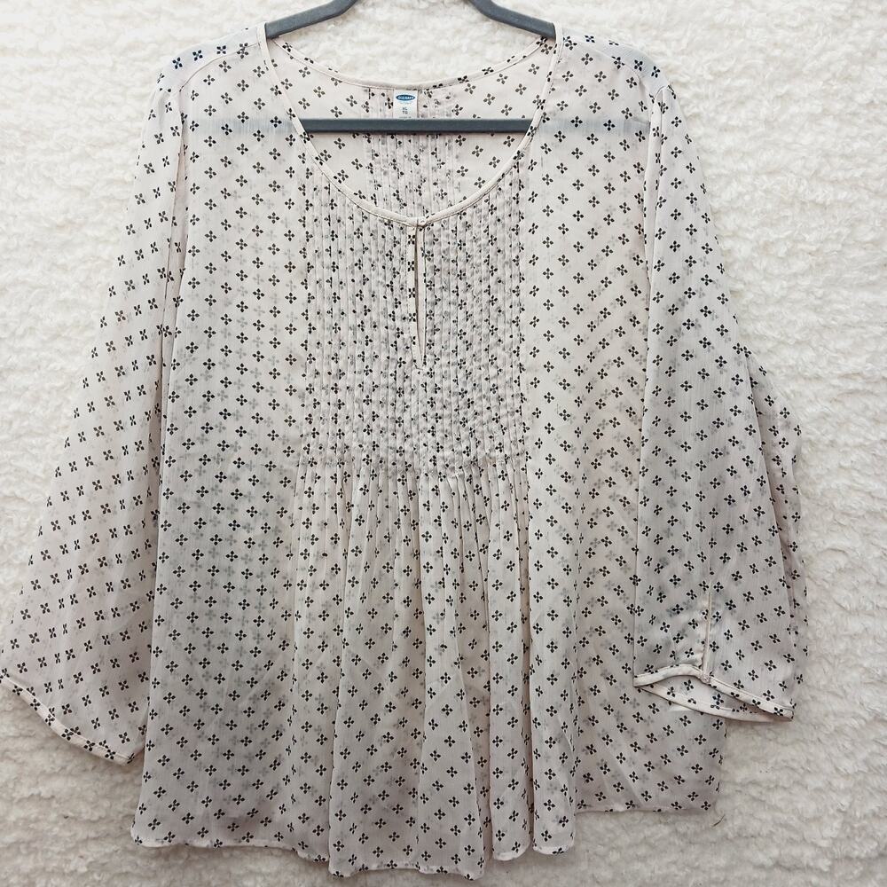 Blouse Tunic Pink Black Pintuck Sheer Boho Romantic Lagenlook Whimsycore Size XL